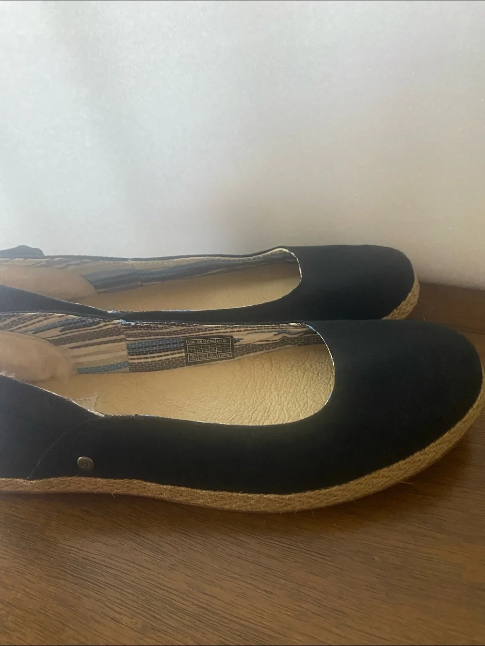 UGG Black Espadrille Ballet Flats with Jute Sole Size 7 Open Box